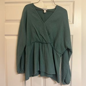 Professional green blouse king sleeve